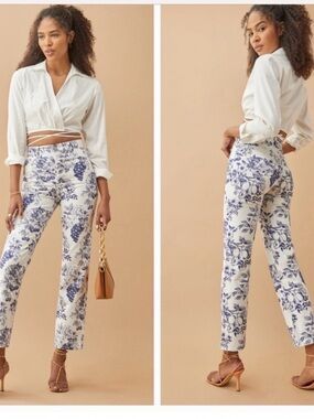 Reformation CYNTHIA toile high rise straight jeans, monaco pattern